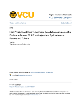 High-Pressure and High-Temperature Density Measurements of N- Pentane, N-Octane, 2,2,4-Trimethylpentane, Cyclooctane, N- Decane, and Toluene