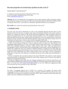 On Some Properties of Coronal Mass Ejections in Solar Cycle 23