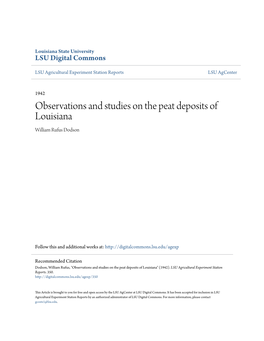 Observations and Studies on the Peat Deposits of Louisiana William Rufus Dodson