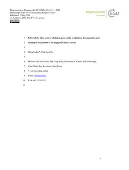 Effect of the Silica Content of Diatom Prey on the Production, Decomposition And