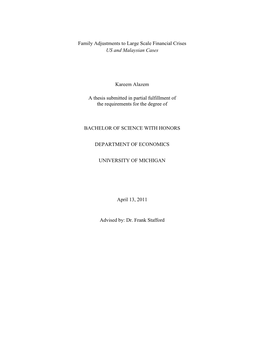 Family Adjustments to Large Scale Financial Crises US and Malaysian Cases