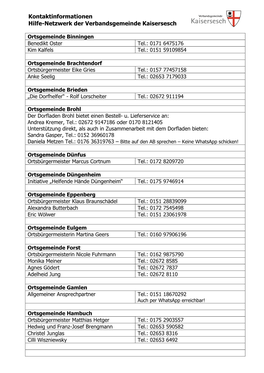 Kontaktinformationen Hilfe-Netzwerk Der Verbandsgemeinde Kaisersesch