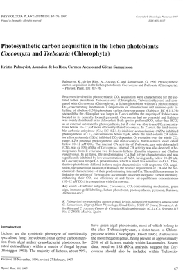 Photosynthetic Carbon Acquisition in the Lichen Photobionts Coccomyxa and Trebouxia (Chlorophyta)