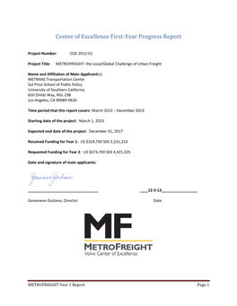 Center of Excellence First-Year Progress Report