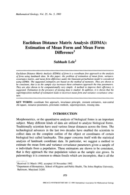 Euclidean Distance Matrix Analysis (EDMA): Estimation of Mean Form and Mean Form Difference 1