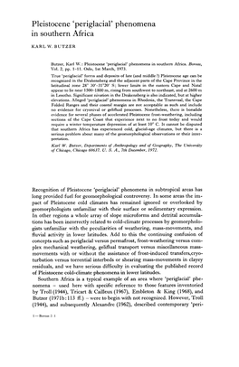 Pleistocene 'Periglacial' Phenomena in Southern Africa