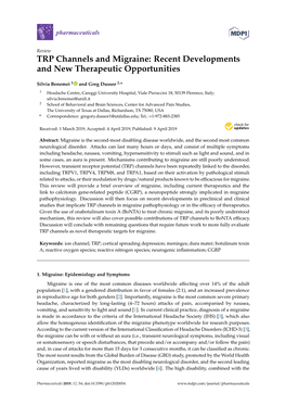 TRP Channels and Migraine: Recent Developments and New Therapeutic Opportunities