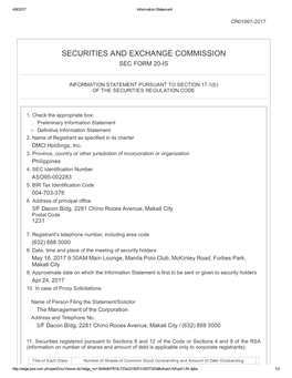 Securities and Exchange Commission Sec Form 20-Is