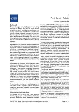 Food Security Bulletin Editorial Monitoring in Real-Time