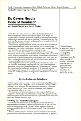 Do Cavers Need a Code of Conduct? Val Hildreth-Werker and Jim C