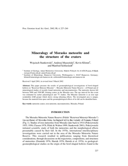 Mineralogy of Morasko Meteorite and the Structure of the Craters