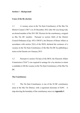 Background Cause of the By-Election 1.1 a Vacancy Arose in the Tin Sum