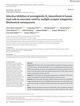 Selective Inhibition of Prostaglandin D2 Biosynthesis in Human Mast Cells to Overcome Need for Multiple Receptor Antagonists: Biochemical Consequences