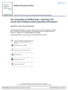 The Association of USMLE Step 1 and Step 2 CK Scores with Residency Match Specialty and Location