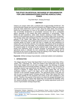 The Study on Artificial Recharge of Groundwater for Land Subsidenceusing Existing Agricultural Ponds