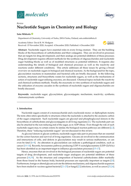 Nucleotide Sugars in Chemistry and Biology