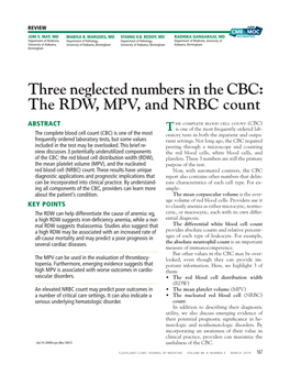 Three Neglected Numbers in the CBC: the RDW, MPV, and NRBC Count