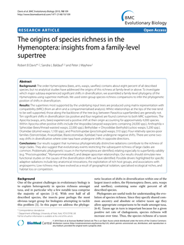 The Origins of Species Richness in the Hymenoptera: Insights from a Family-Level Supertree BMC Evolutionary Biology 2010, 10:109