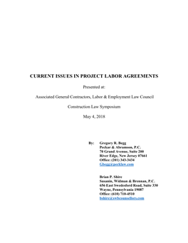 Current Issues in Project Labor Agreements