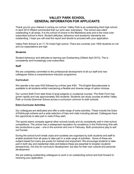 Valley Park School General Information for Applicants