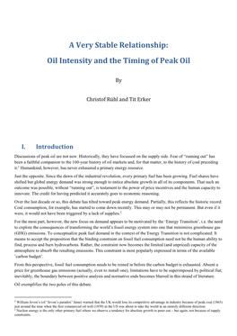 A Very Stable Relationship: Oil Intensity and the Timing of Peak Oil