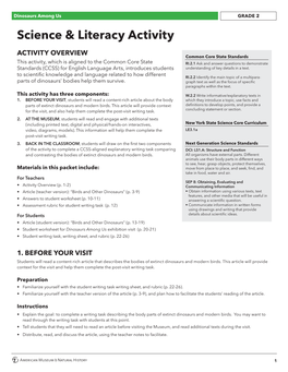 Dinosaurs Among Us Science & Literacy Activity: Grade 2