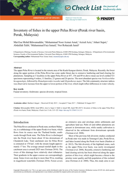 Inventory of Fishes in the Upper Pelus River (Perak River Basin, Perak, Malaysia)