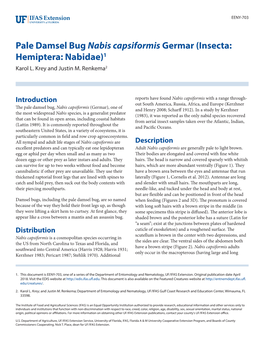Pale Damsel Bug Nabis Capsiformis Germar (Insecta: Hemiptera: Nabidae)1 Karol L