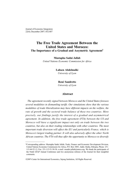 The Free Trade Agreement Between the United States and Morocco: the Importance of a Gradual and Assymetric Agreement1