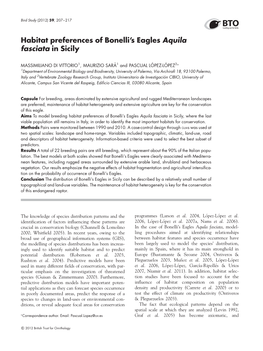 Habitat Preferences of Bonelli's Eagles Aquila Fasciata in Sicily