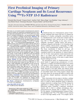 First Preclinical Imaging of Primary Cartilage Neoplasm and Its Local Recurrence Using 99Mtc-NTP 15-5 Radiotracer