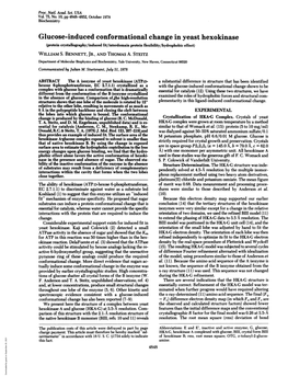 Glucose-Induced Conformational Change in Yeast Hexokinase (Protein Crystallography/Induced Fit/Interdomain Protein Flexibility/Hydrophobic Effect) WILLIAM S