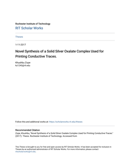 Novel Synthesis of a Solid Silver Oxalate Complex Used for Printing Conductive Traces