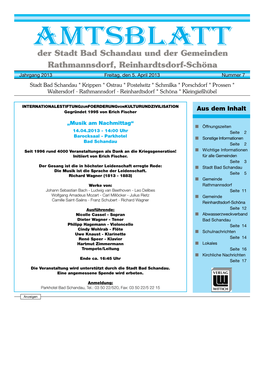 AMTSBLATT Der Stadt Bad Schandau Und Der Gemeinden Rathmannsdorf, Reinhardtsdorf-Schöna Jahrgang 2013 Freitag, Den 5