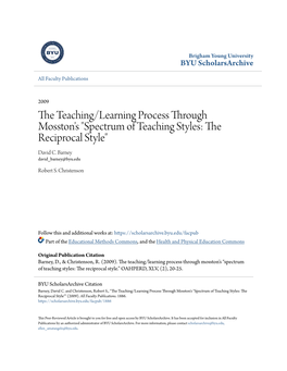 Spectrum of Teaching Styles: the Reciprocal Style