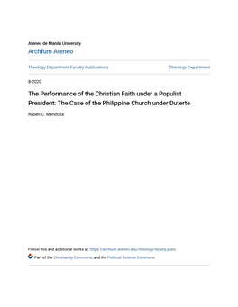 The Performance of the Christian Faith Under a Populist President: the Case of the Philippine Church Under Duterte