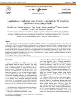 Localization of Influenza Virus Proteins to Nuclear Dot 10 Structures in Influenza Virus-Infected Cells