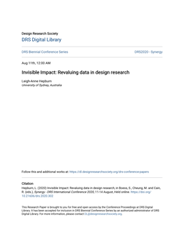 Invisible Impact: Revaluing Data in Design Research