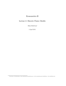 Econometrics II Lecture 2: Discrete Choice Models