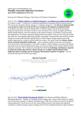 Monthly Anaerobic Digestion Newsletter June 2015 Compilation & Overview