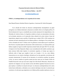 FORJA Y El Antiimperialismo En La Argentina De Los Treinta