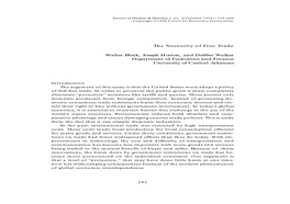 The Necessity of Free Trade Walter Block, Joseph Horton, and Debbie Walker Department of Economics and Finance University Of