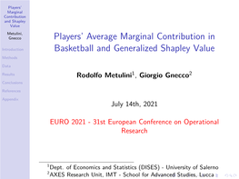 Players' Average Marginal Contribution in Basketball And