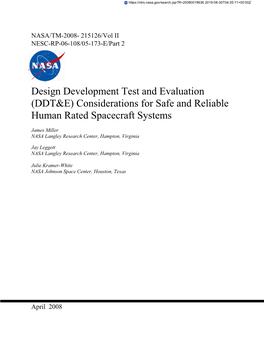 (DDT&E) Considerations for Robust and Reliable Human Rated