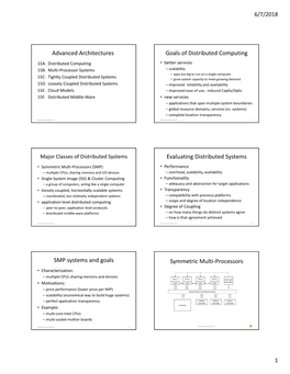 Advanced Architectures Goals of Distributed Computing Evaluating