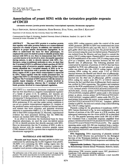 Association Ofyeast SIN1 Withthe Tetratrico Peptide Repeats of CDC23