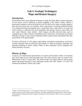 Lab 1: Geologic Techniques: Maps and Remote Imagery Introduction Geoscientists Utilize Many Different Techniques to Study the Earth