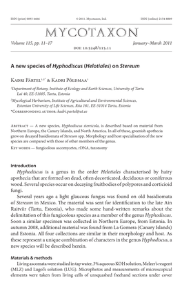 Hyphodiscus</I> (<I>Helotiales</I>) on <I>Stereum</I>