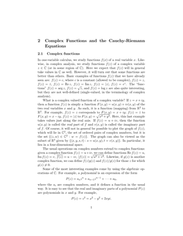 2 Complex Functions and the Cauchy-Riemann Equations