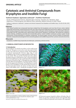 Cytotoxic and Antiviral Compounds from Bryophytes and Inedible Fungi